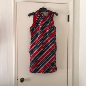 Christmas plaid a-line dress with ruffle neck line